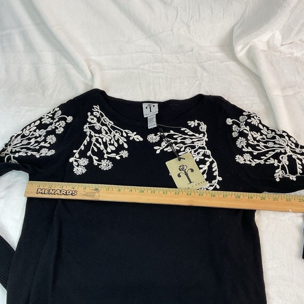 Rain + Rose NWT Knit Sweater Black Embroidered Angora blend pullover size Large - Picture 5 of 6